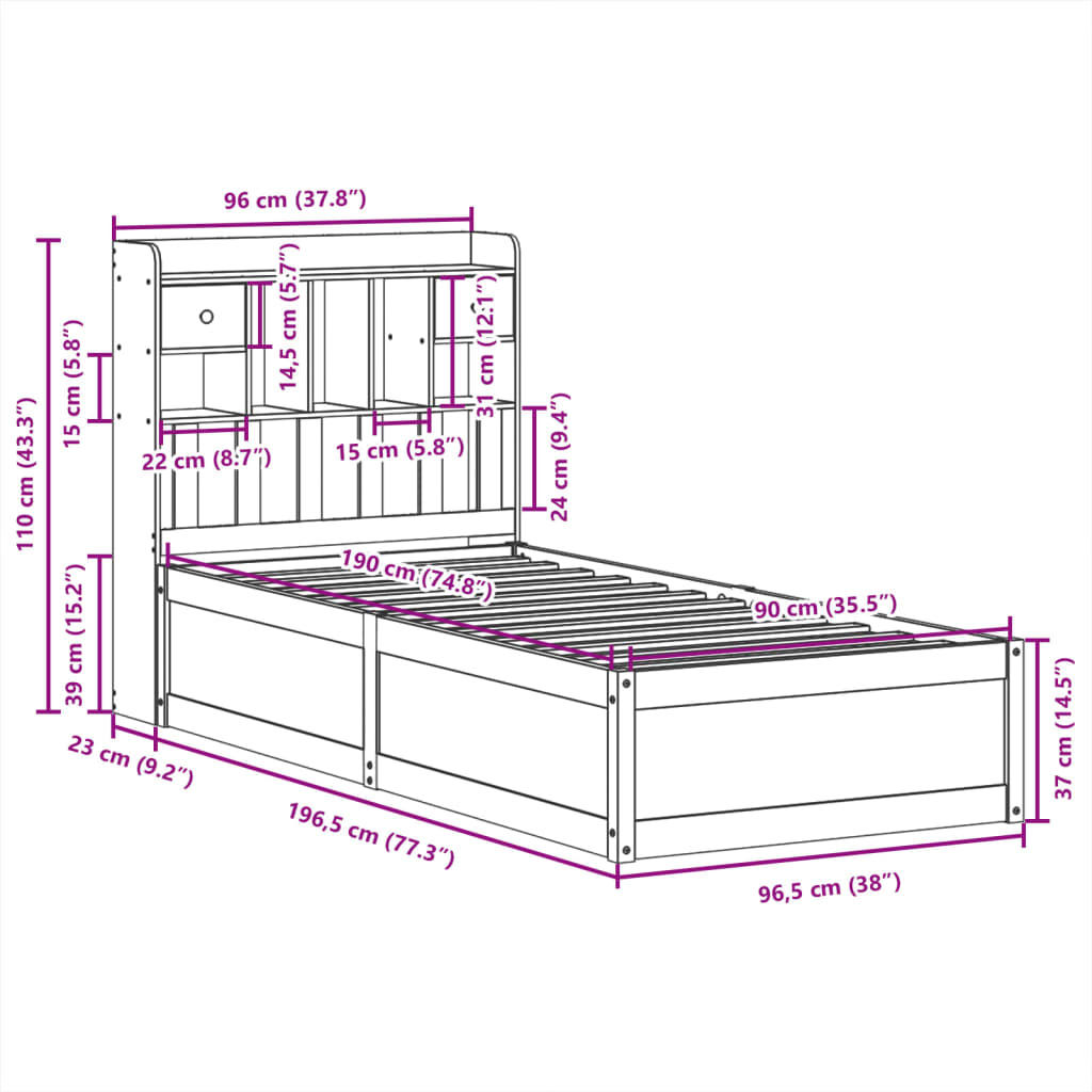 Bedframe zonder matras massief grenenhout 90x190 cm Bedden & bedframes | Creëer jouw Trendy Thuis | Gratis bezorgd & Retour | Trendy.nl