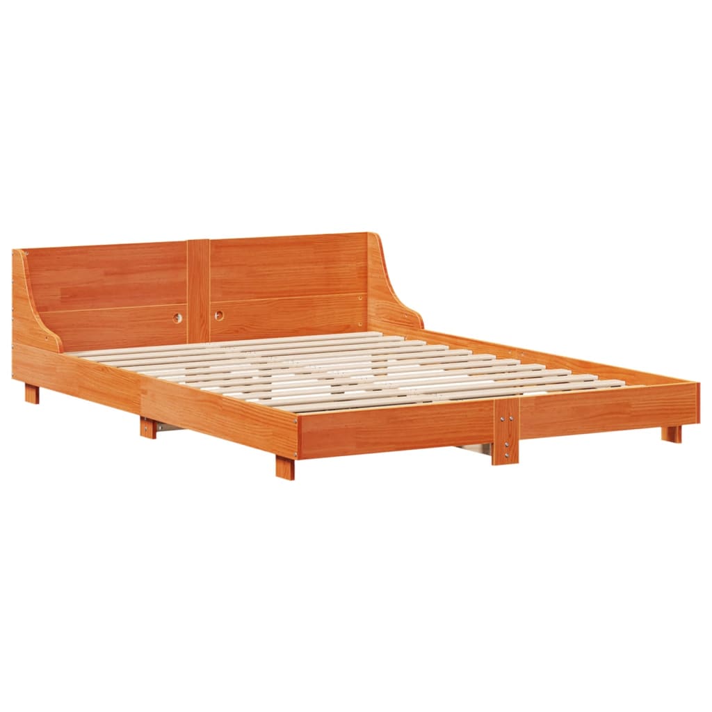 Bedframe zonder matras massief grenenhout wasbruin 160x200 cm