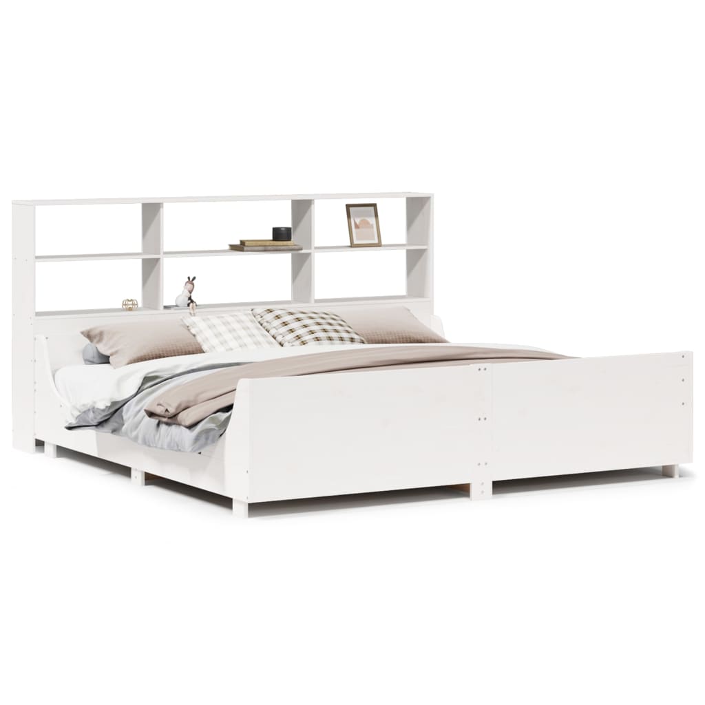 Bed met boekenkast zonder matras massief hout wit 200x200 cm