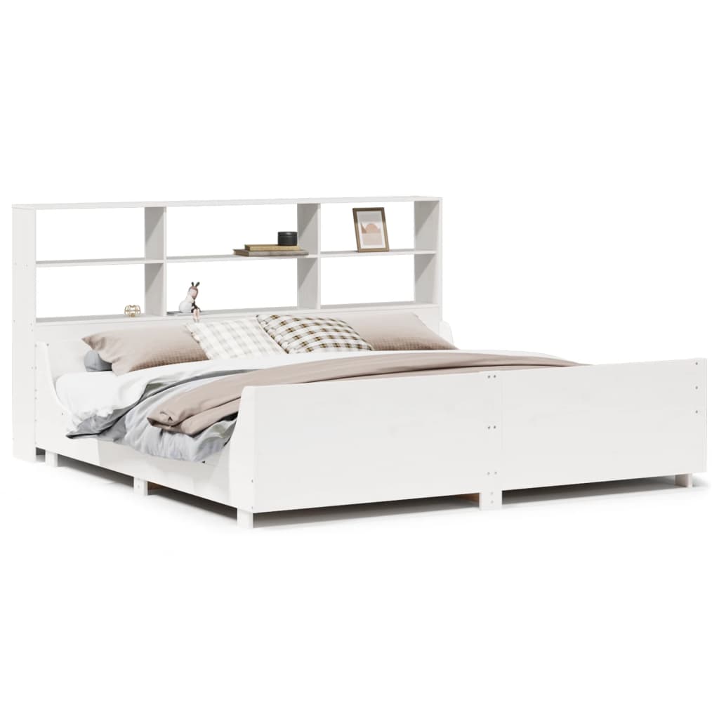 Bed met boekenkast zonder matras massief hout wit 180x200 cm