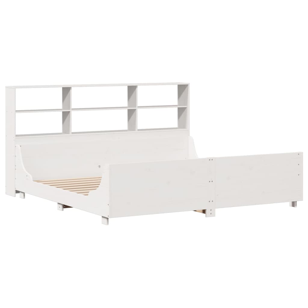 Bed met boekenkast zonder matras massief hout wit 180x200 cm