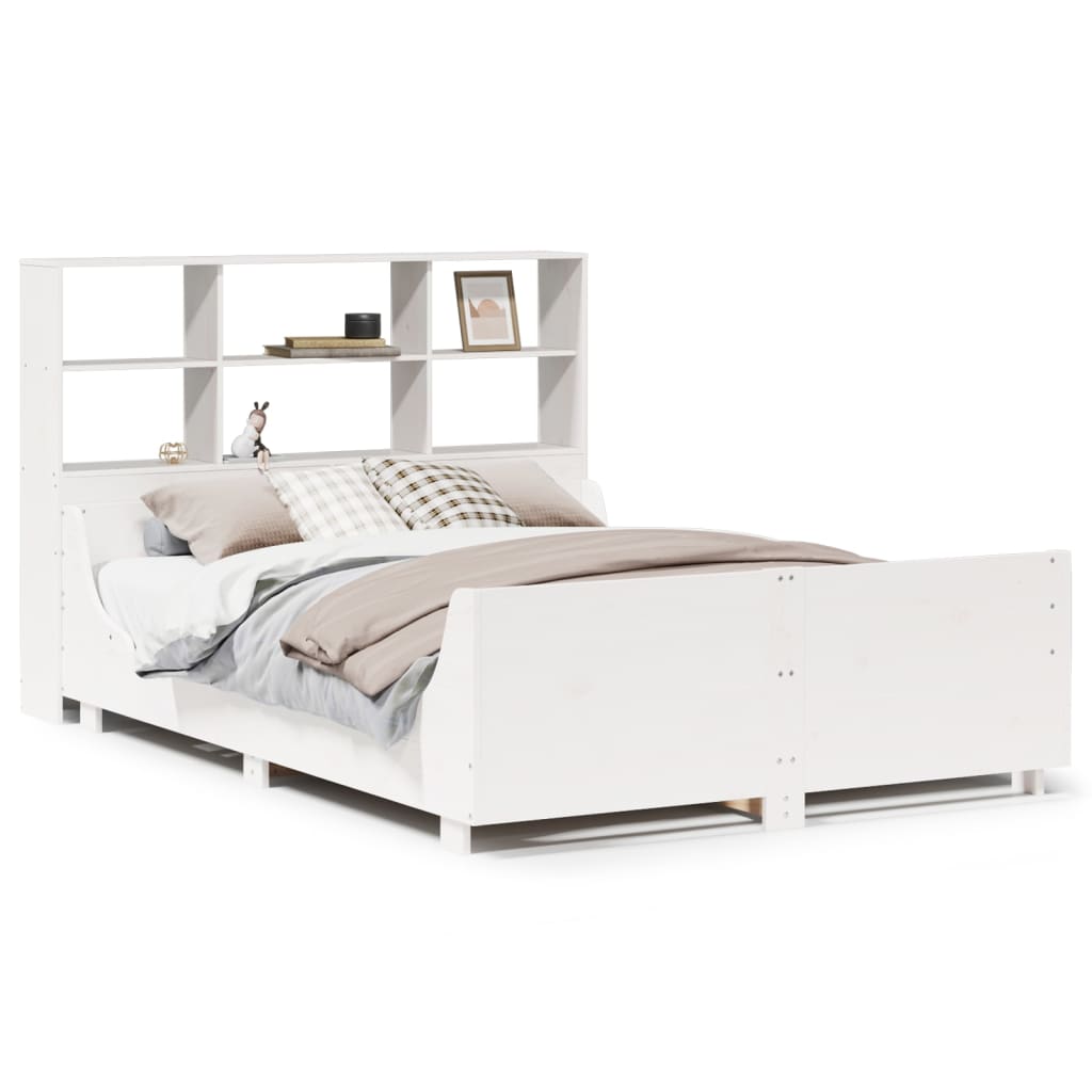 Bed met boekenkast zonder matras massief hout wit 160x200 cm