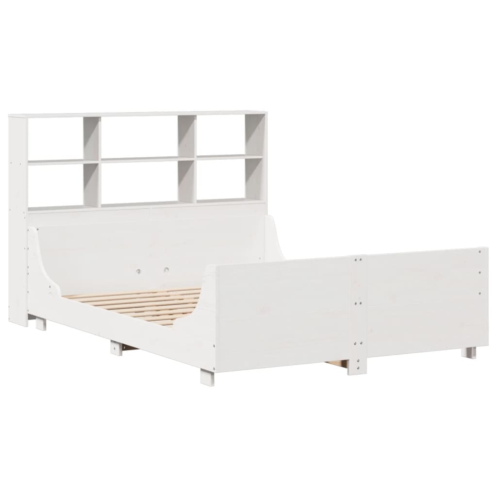 Bed met boekenkast zonder matras massief hout wit 160x200 cm