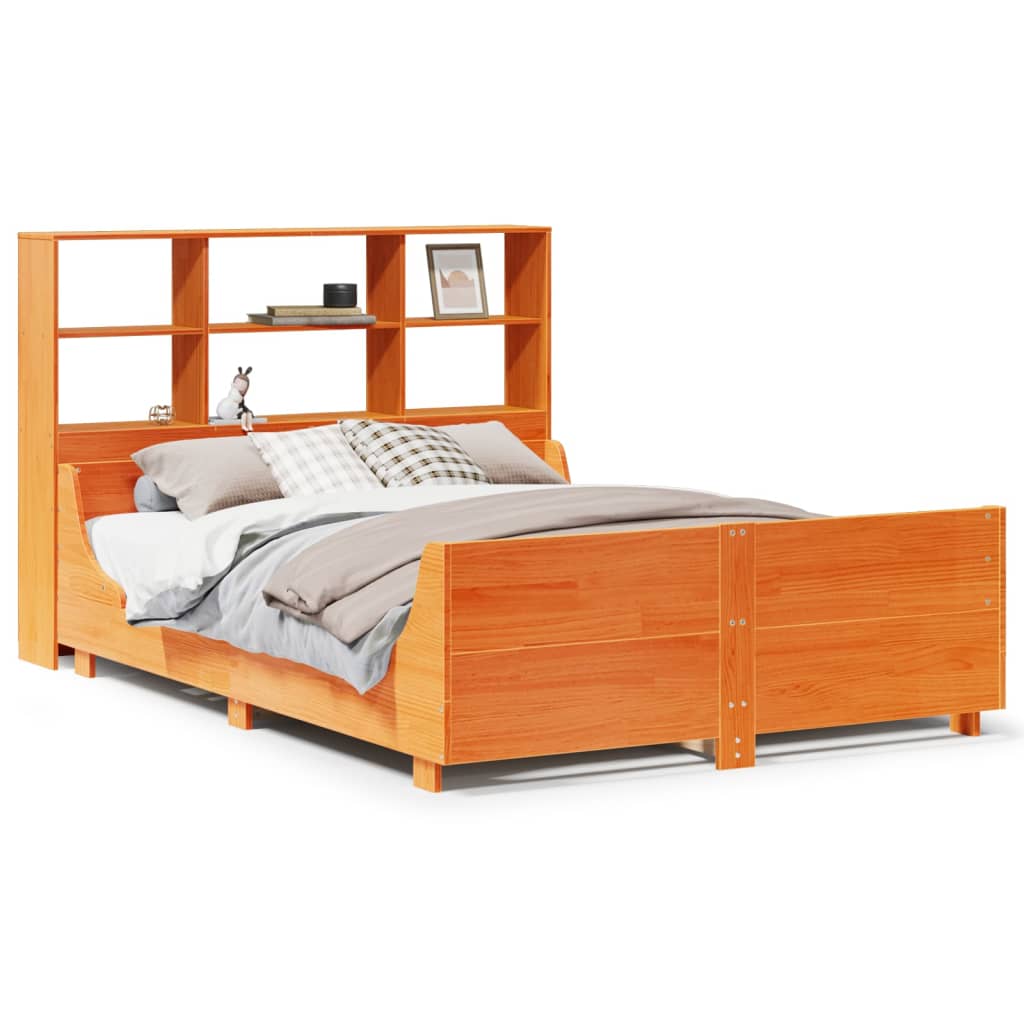 Bed met boekenkast zonder matras hout wasbruin 150x200 cm