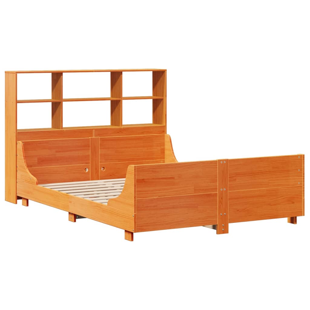 Bed met boekenkast zonder matras hout wasbruin 150x200 cm