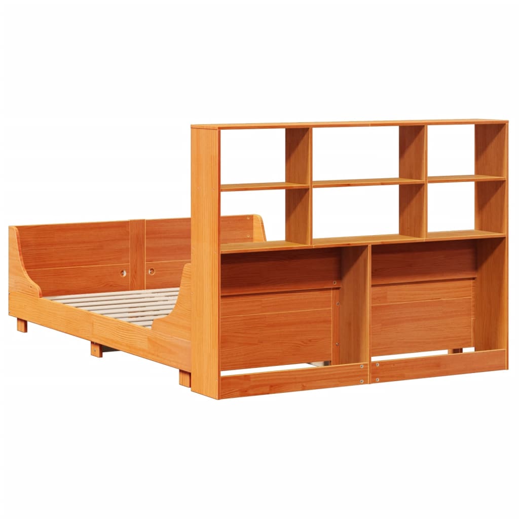 Bed met boekenkast zonder matras hout wasbruin 150x200 cm