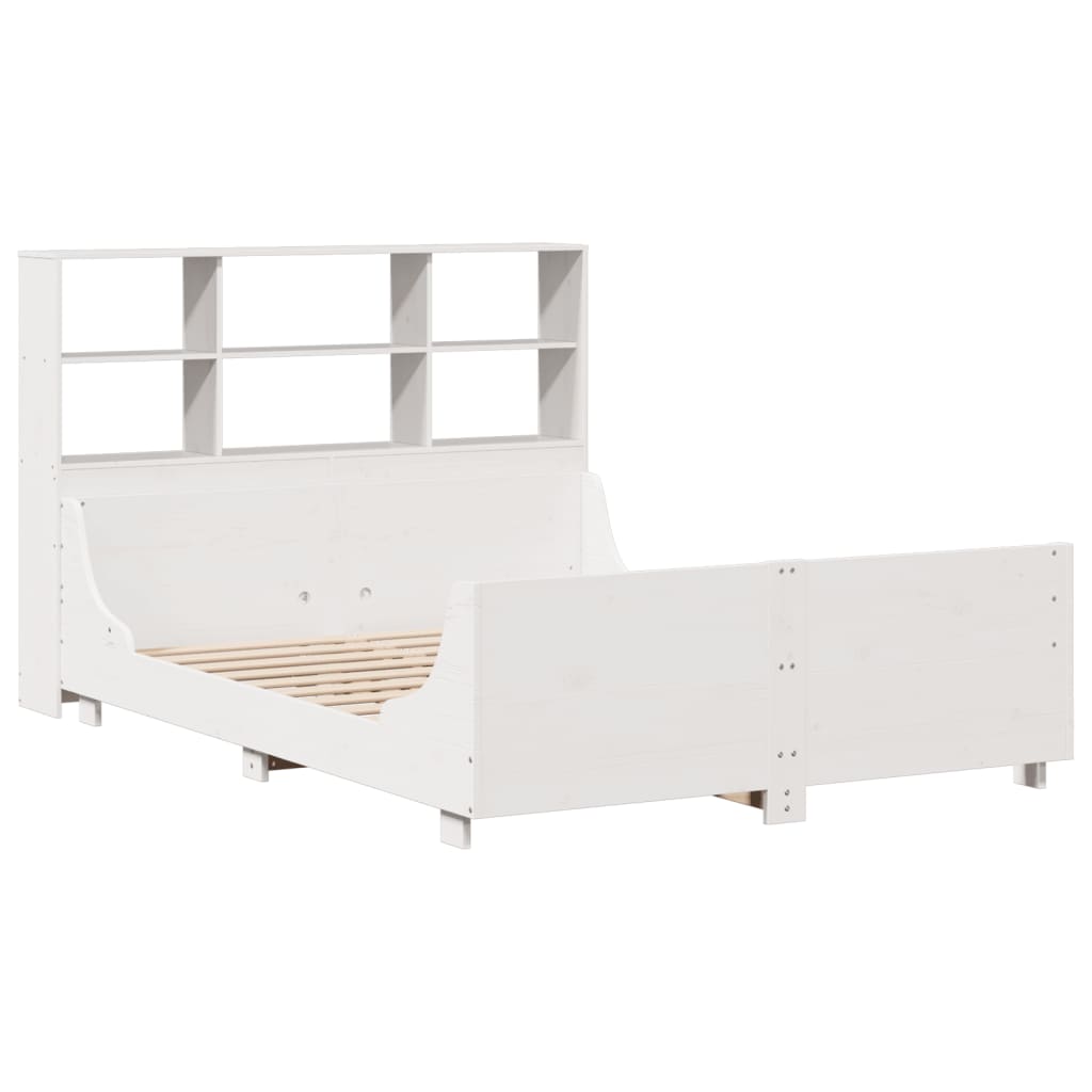 Bed met boekenkast zonder matras massief hout wit 140x200 cm