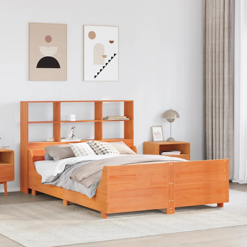 Bed met boekenkast zonder matras hout wasbruin 140x200 cm