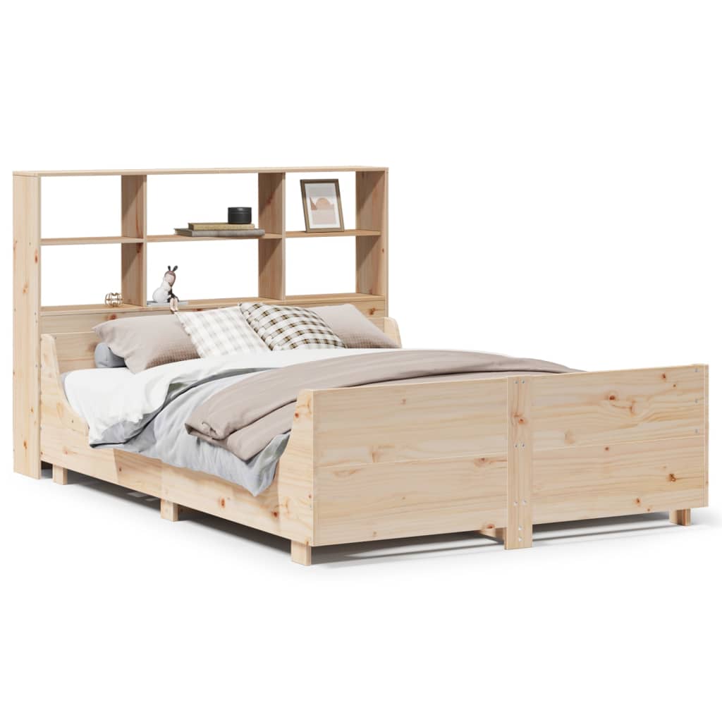 Bed met boekenkast zonder matras massief hout 140x190 cm