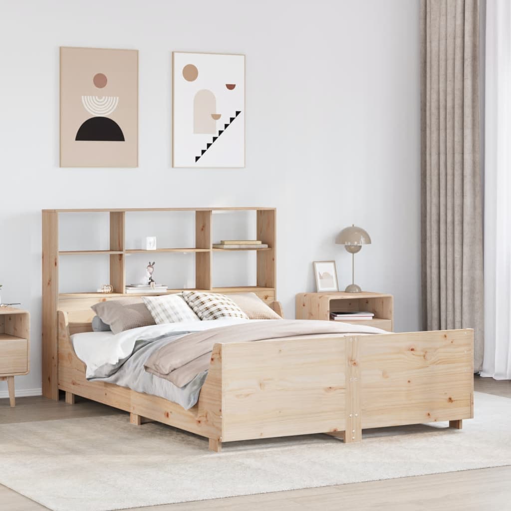 Bed met boekenkast zonder matras massief hout 140x190 cm