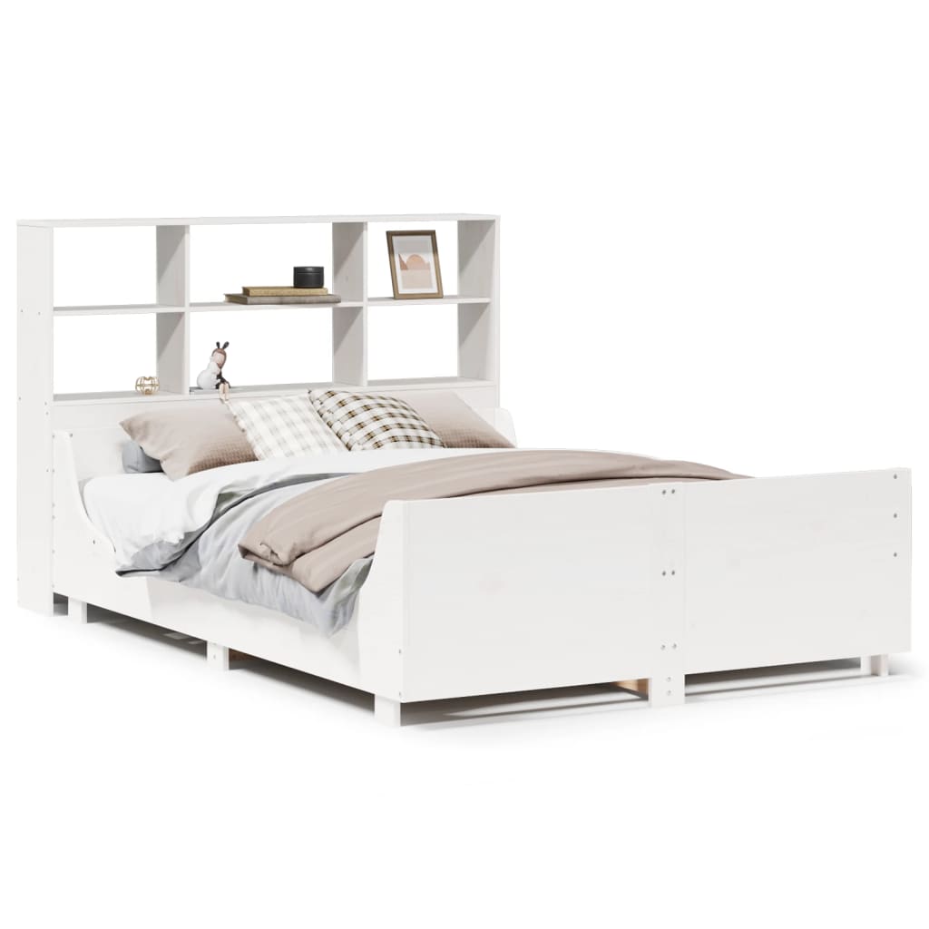 Bed met boekenkast zonder matras massief hout wit 135x190 cm