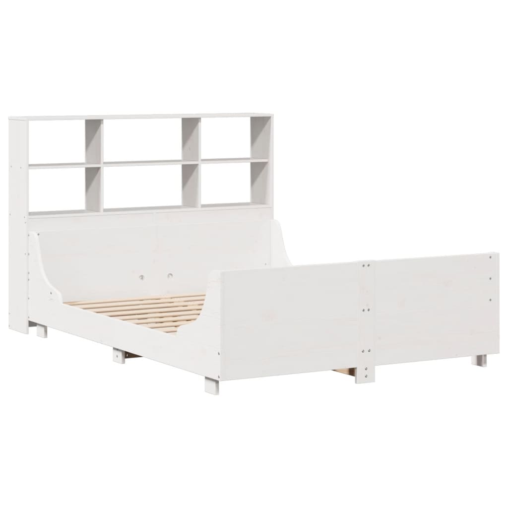 Bed met boekenkast zonder matras massief hout wit 135x190 cm