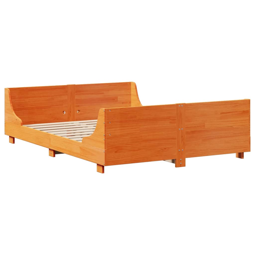 Bed met boekenkast zonder matras hout wasbruin 135x190 cm