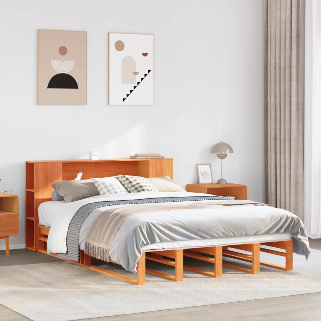 Bed met boekenkast zonder matras hout wasbruin 120x200 cm Bedden & bedframes | Creëer jouw Trendy Thuis | Gratis bezorgd & Retour | Trendy.nl