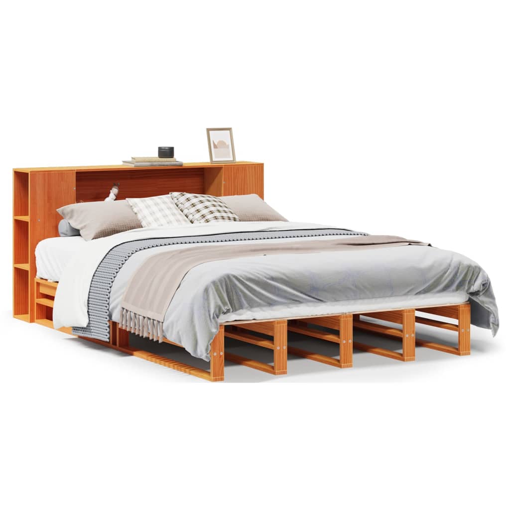 Bed met boekenkast zonder matras hout wasbruin 120x190 cm Bedden & bedframes | Creëer jouw Trendy Thuis | Gratis bezorgd & Retour | Trendy.nl