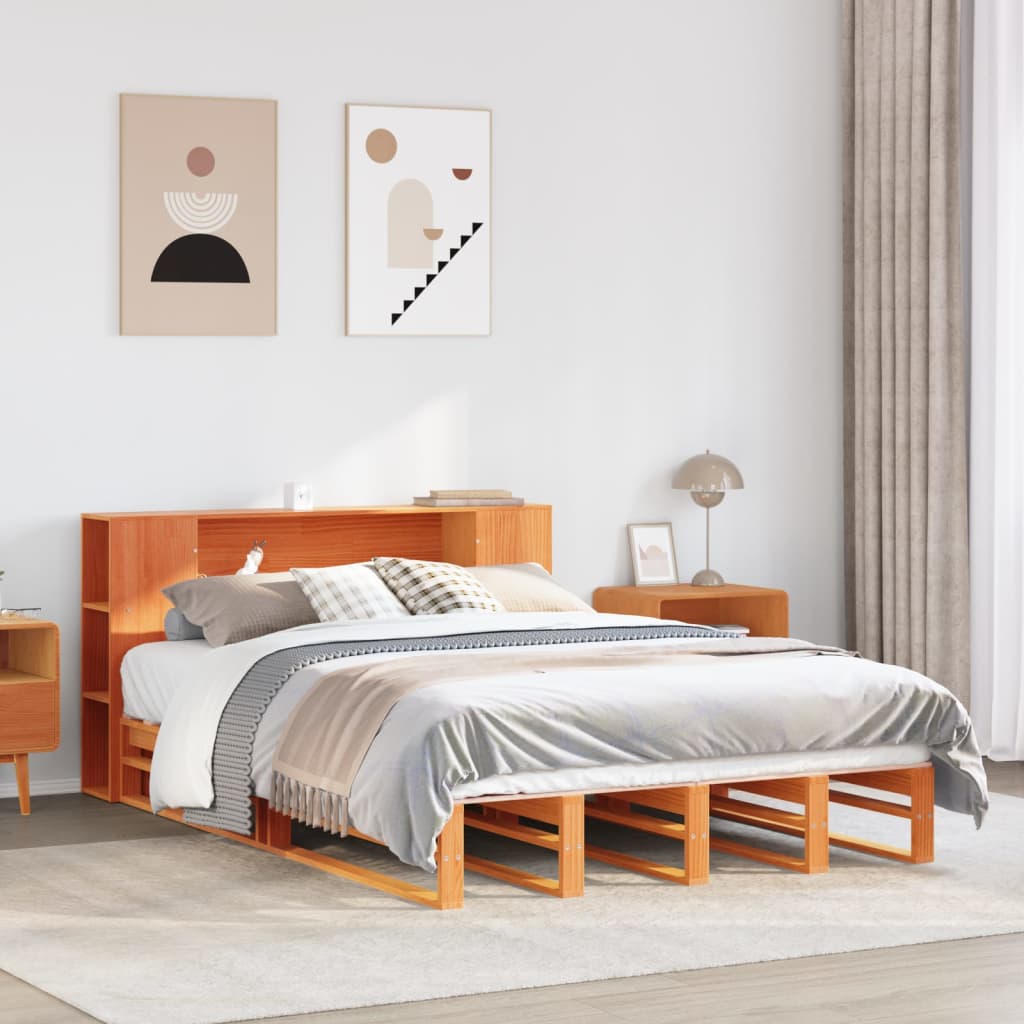 Bed met boekenkast zonder matras hout wasbruin 120x190 cm Bedden & bedframes | Creëer jouw Trendy Thuis | Gratis bezorgd & Retour | Trendy.nl