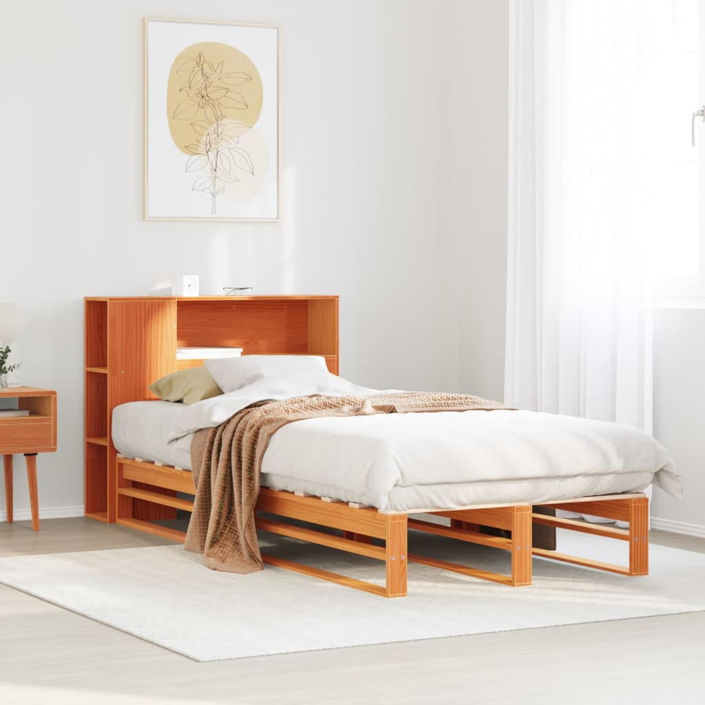 Bed met boekenkast zonder matras massief hout wasbruin 75x190cm Bedden & bedframes | Creëer jouw Trendy Thuis | Gratis bezorgd & Retour | Trendy.nl