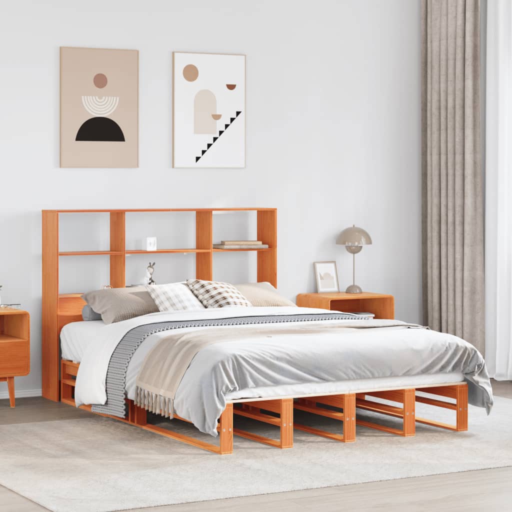 Bed met boekenkast zonder matras hout wasbruin 120x200 cm Bedden & bedframes | Creëer jouw Trendy Thuis | Gratis bezorgd & Retour | Trendy.nl