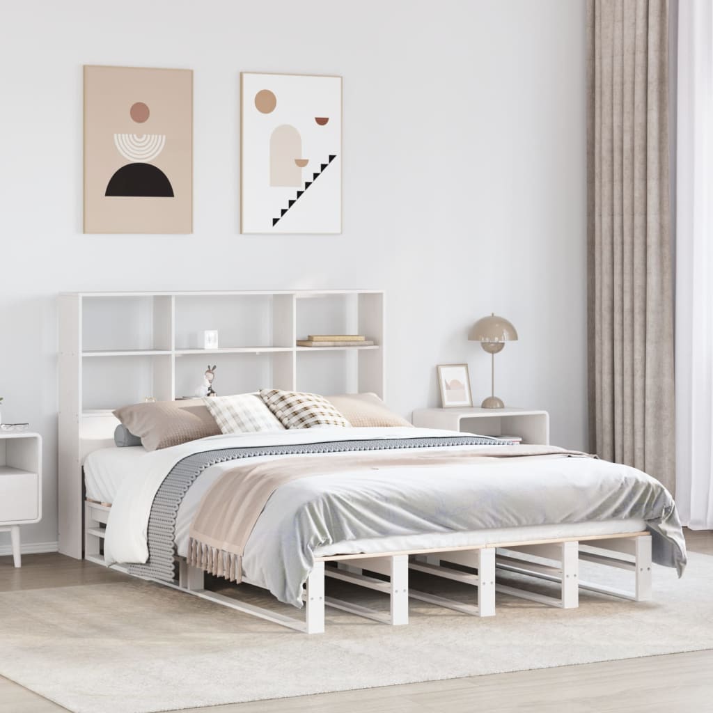 Bed met boekenkast zonder matras massief hout wit 150x200 cm Bedden & bedframes | Creëer jouw Trendy Thuis | Gratis bezorgd & Retour | Trendy.nl