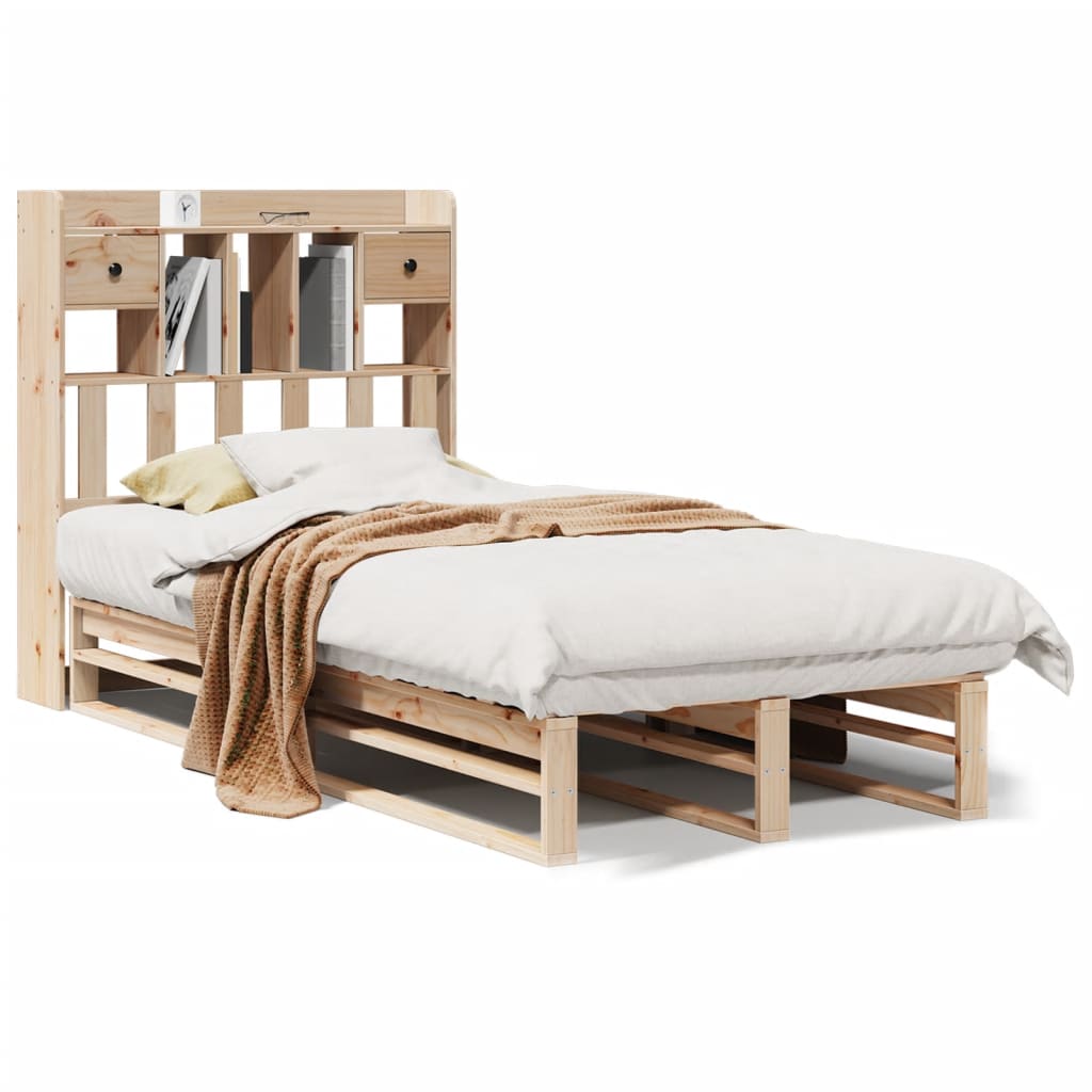 Bed met boekenkast zonder matras massief grenenhout 90x190 cm