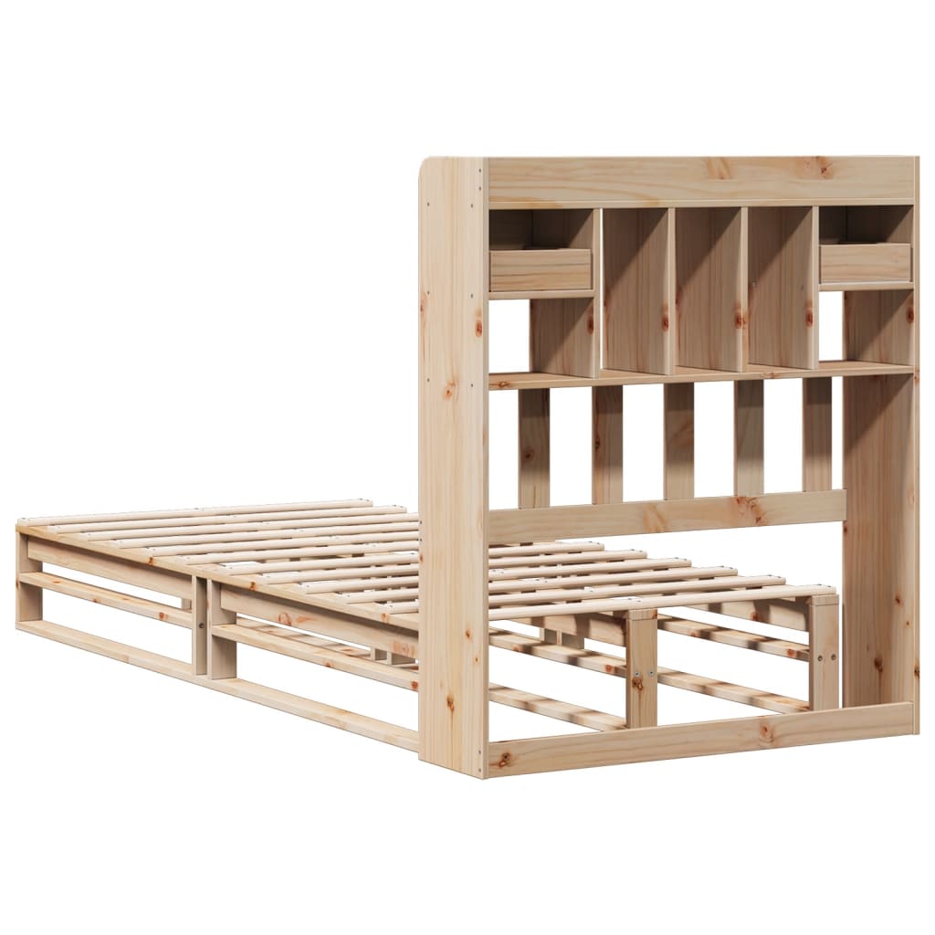 Bed met boekenkast zonder matras massief grenenhout 90x190 cm