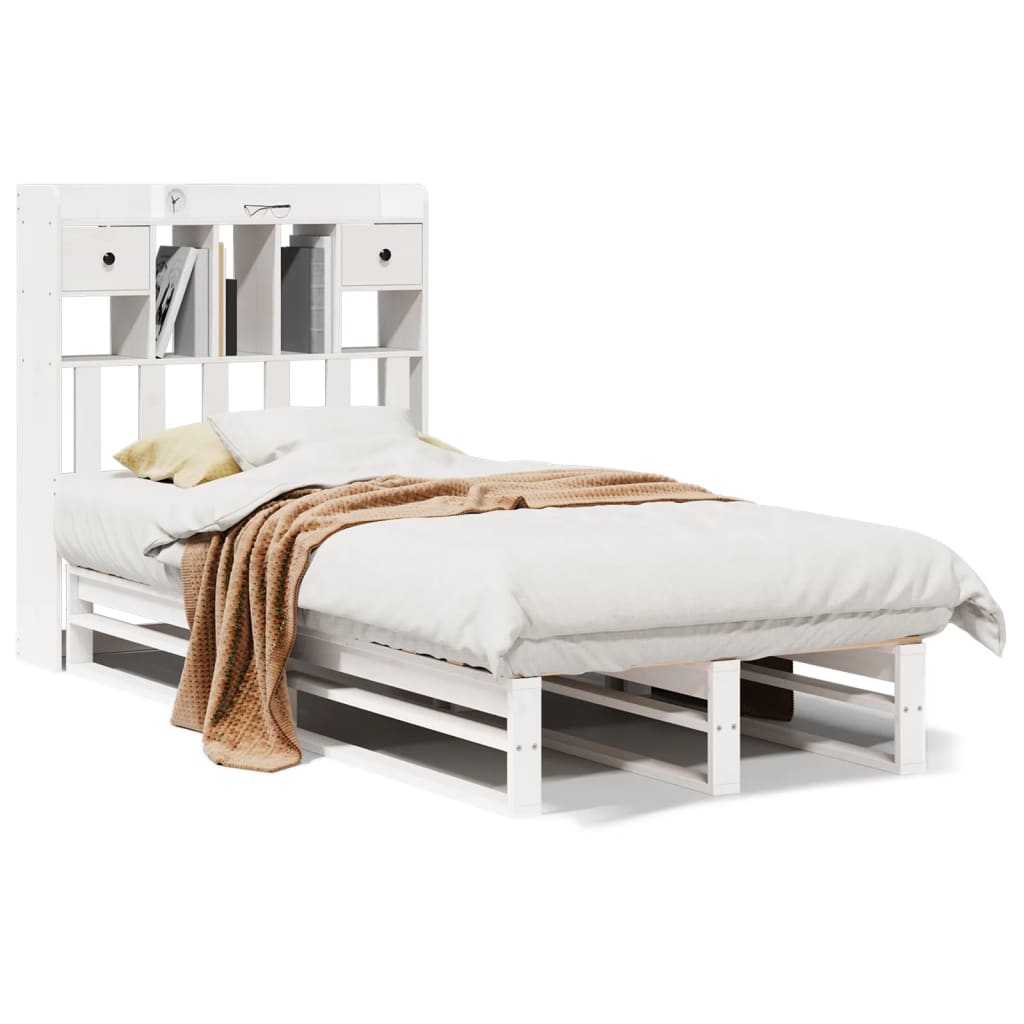 Bed met boekenkast zonder matras grenenhout wit 90x190 cm