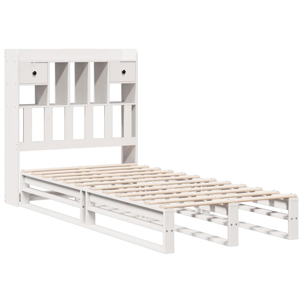 Bed met boekenkast zonder matras grenenhout wit 90x190 cm