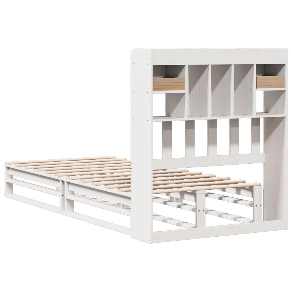 Bed met boekenkast zonder matras grenenhout wit 90x190 cm