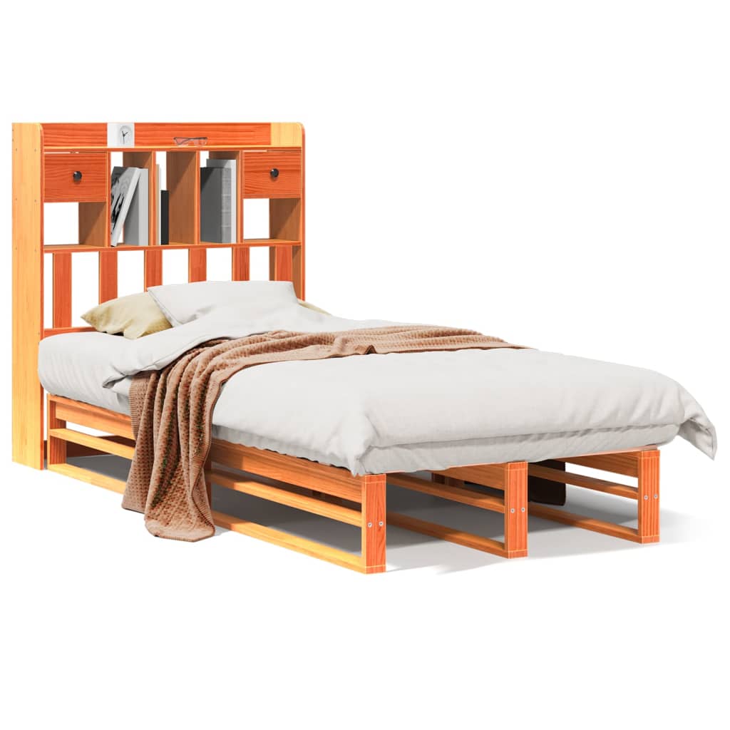 vidaXLBed met boekenkast zonder matras grenenhout wasbruin 90x190 cm