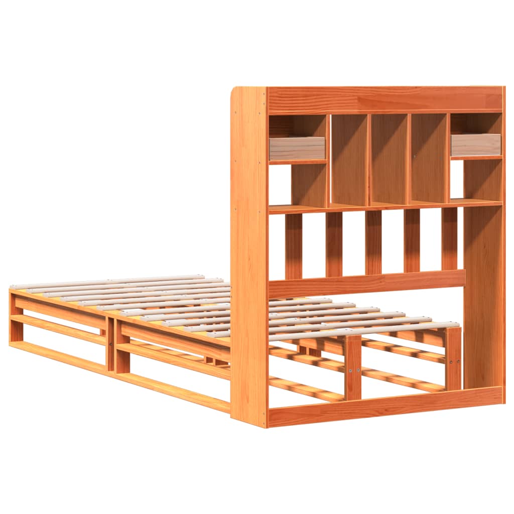 vidaXLBed met boekenkast zonder matras grenenhout wasbruin 90x190 cm