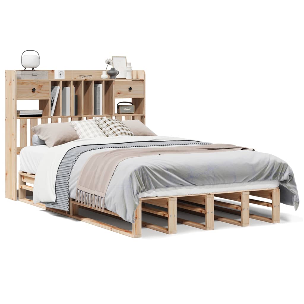 Bed met boekenkast zonder matras massief grenenhout 120x190 cm