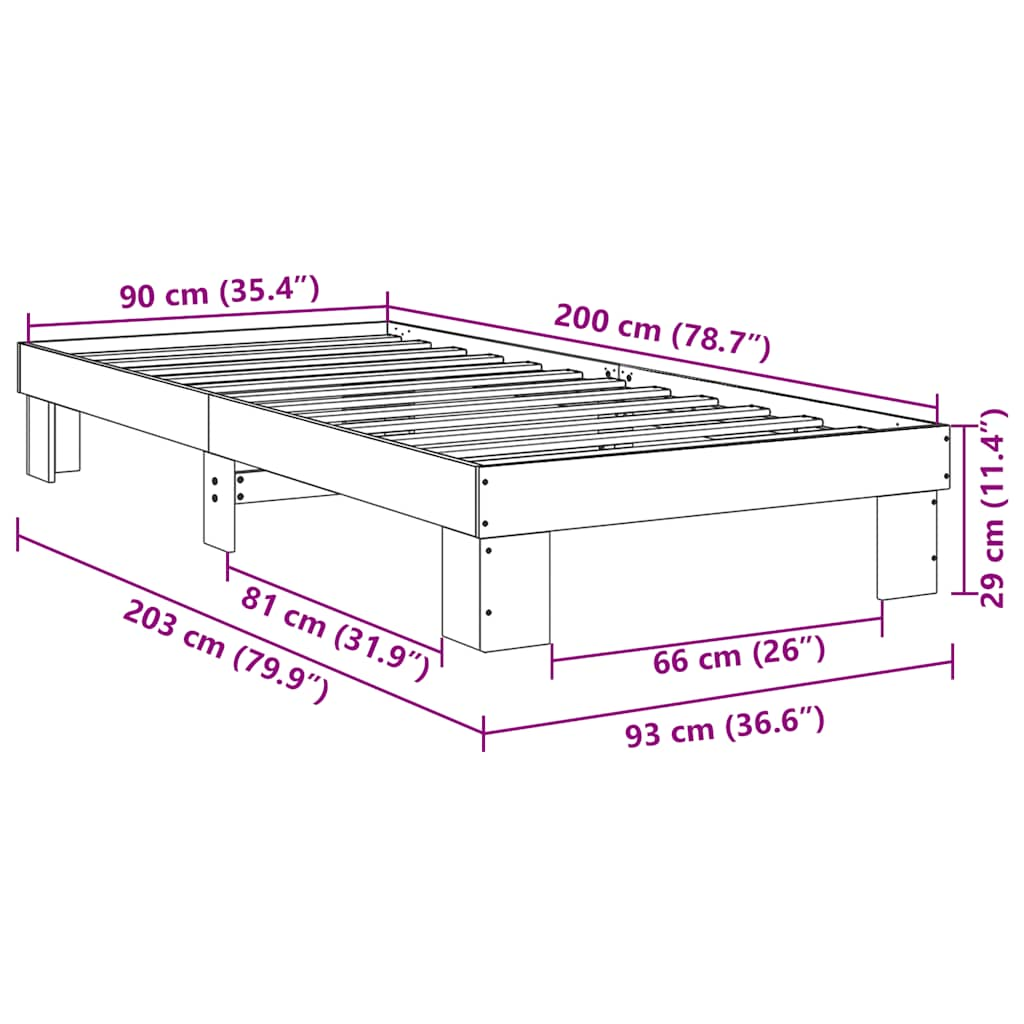 Bedframe zonder matras 90x200 cm massief hout eiken