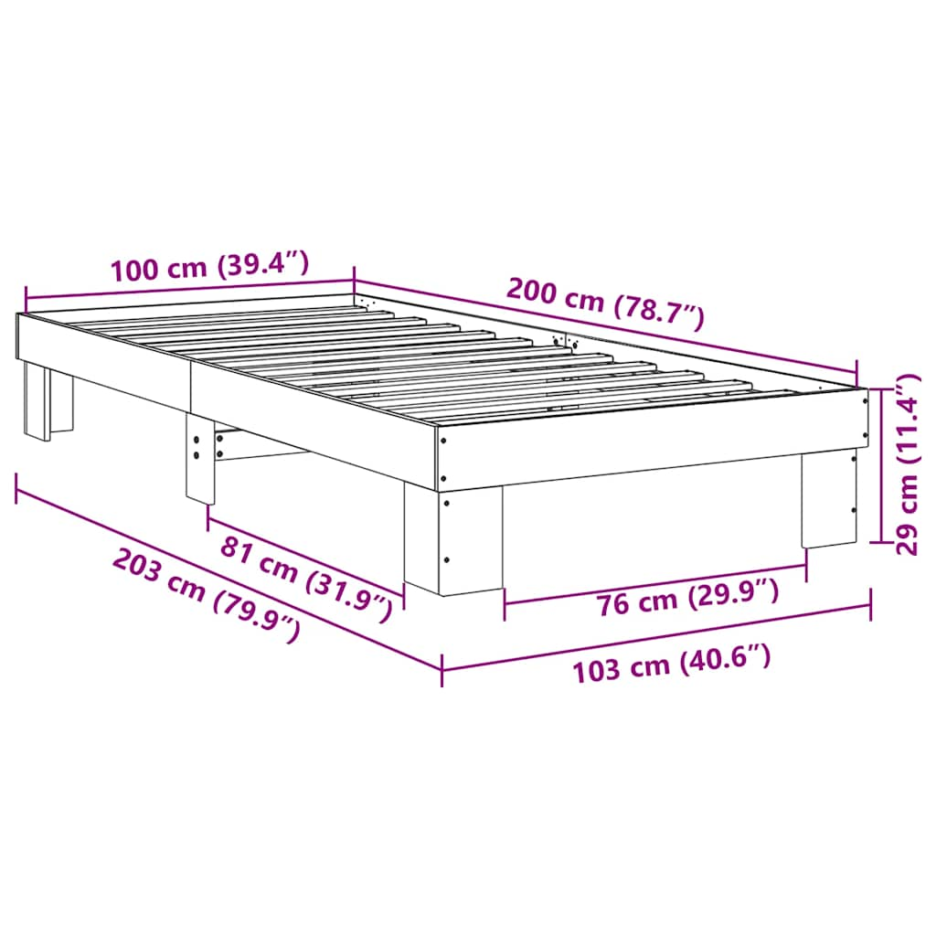 Bedframe zonder matras 100x200 cm massief hout eiken