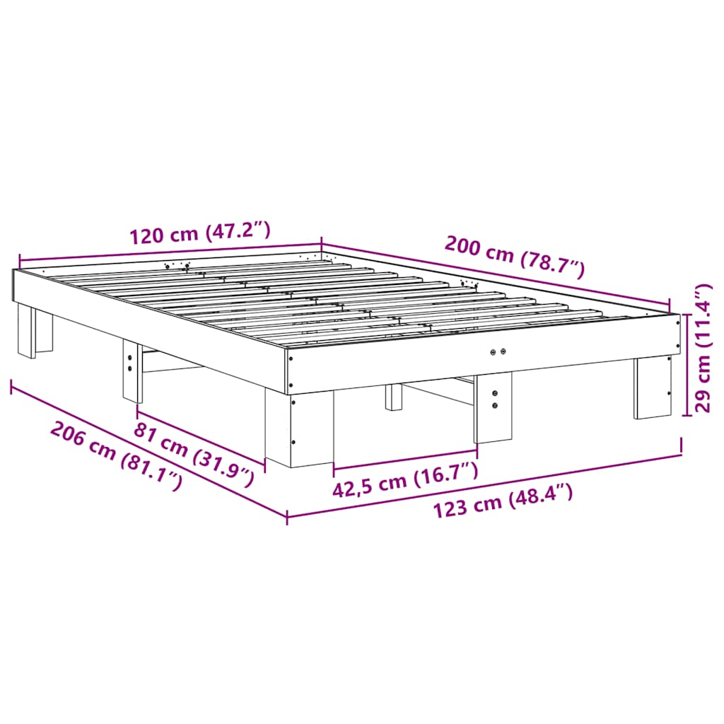 Bedframe zonder matras 120x200 cm massief hout eiken