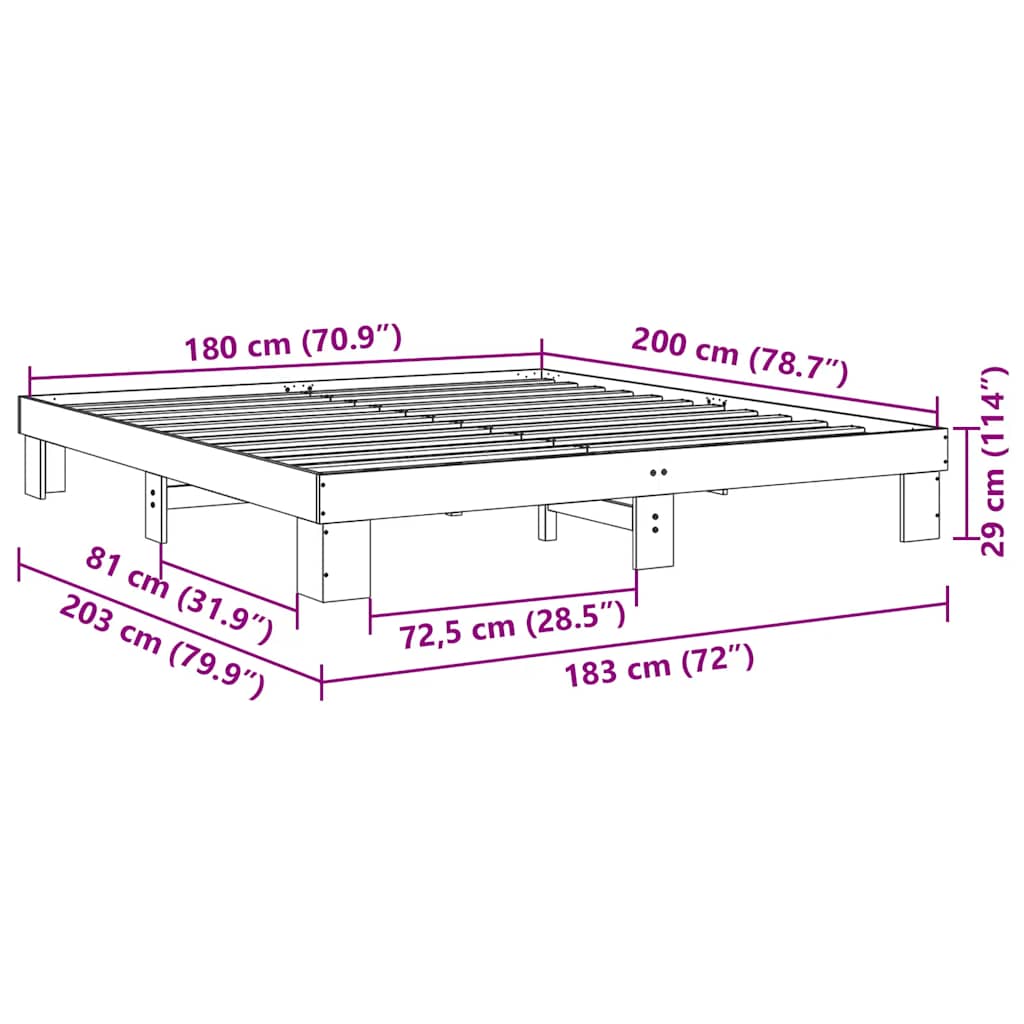 Bedframe zonder matras 180x200 cm massief hout eiken