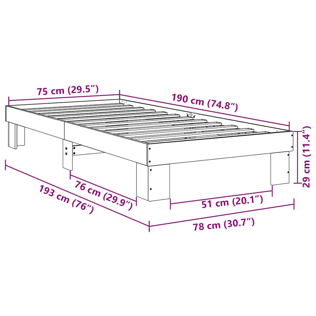 Bedframe zonder matras 75x190 cm massief hout eiken