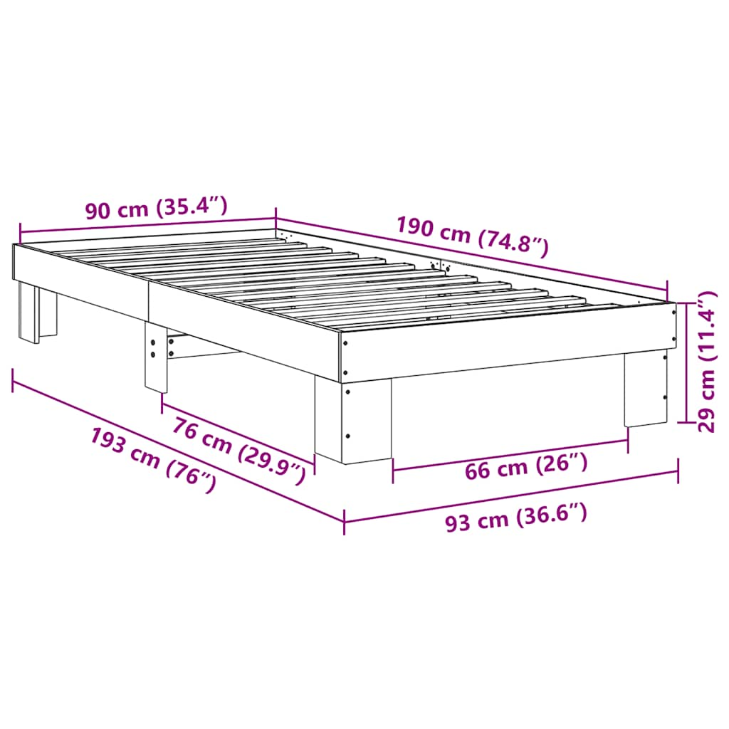 Bedframe zonder matras 90x190 cm massief hout eiken