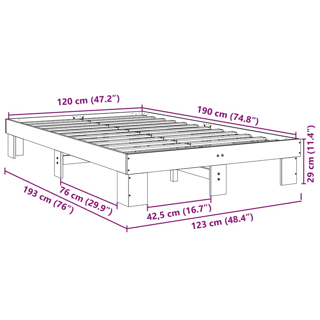 Bedframe zonder matras 120x190 cm massief hout eiken