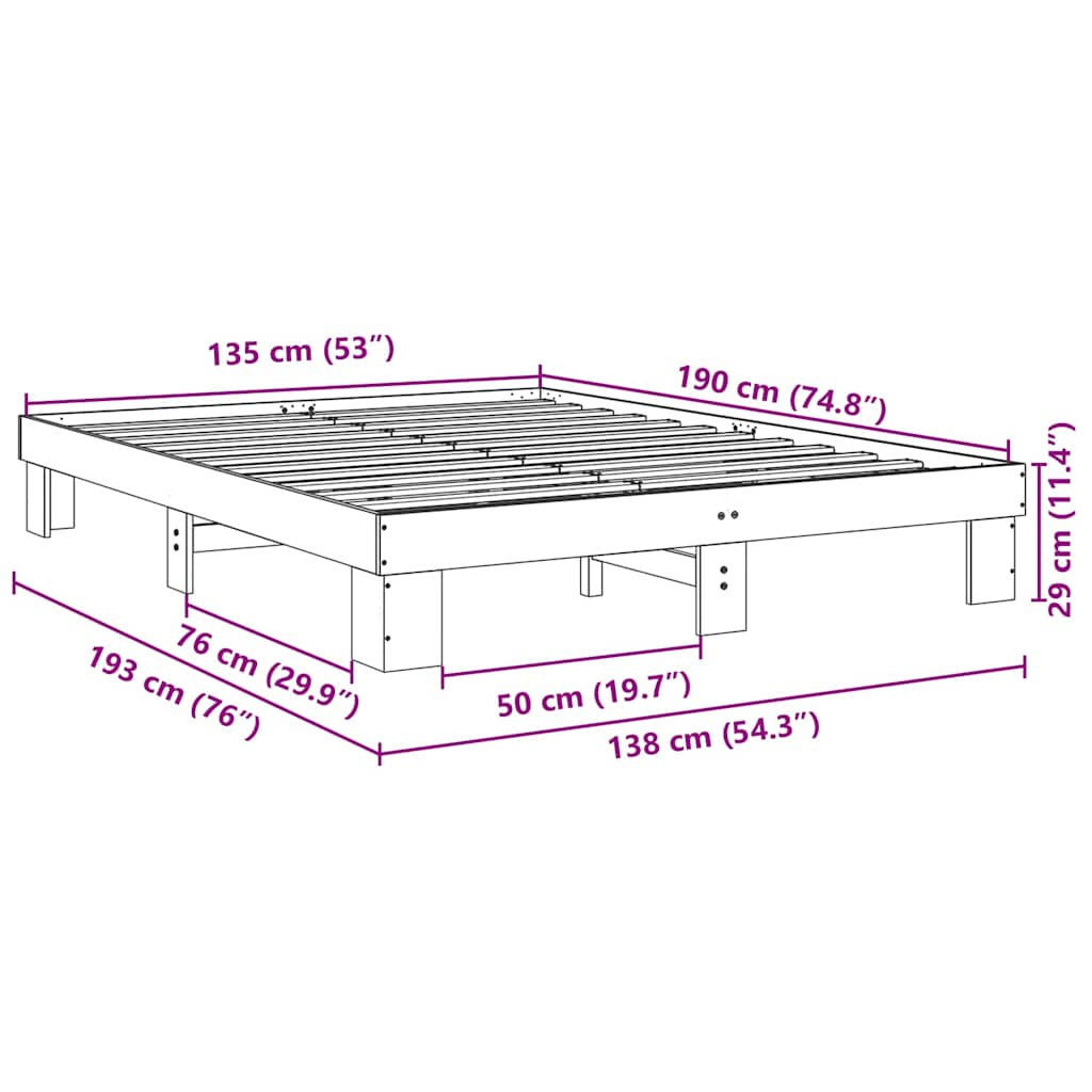 Bedframe zonder matras 135x190 cm massief hout eiken