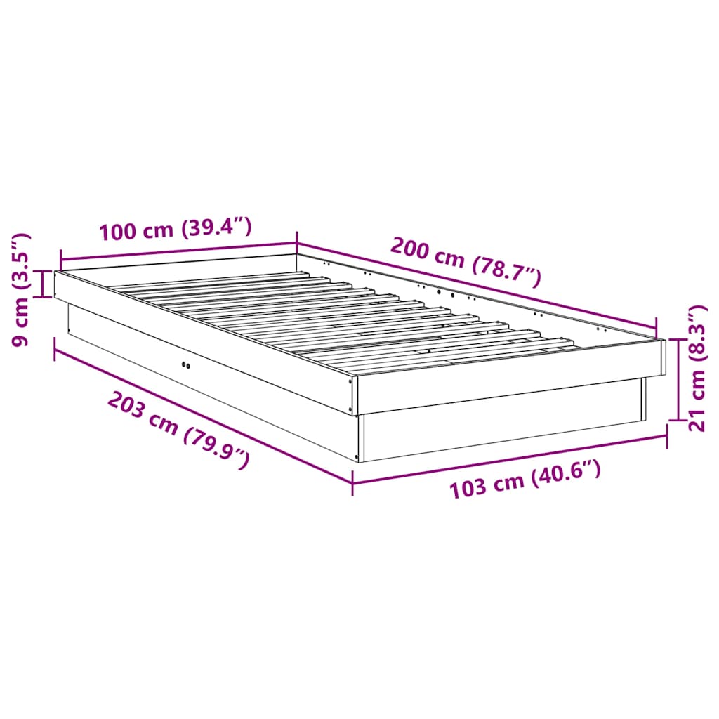 Bedframe zonder matras 100x200 cm massief hout eiken