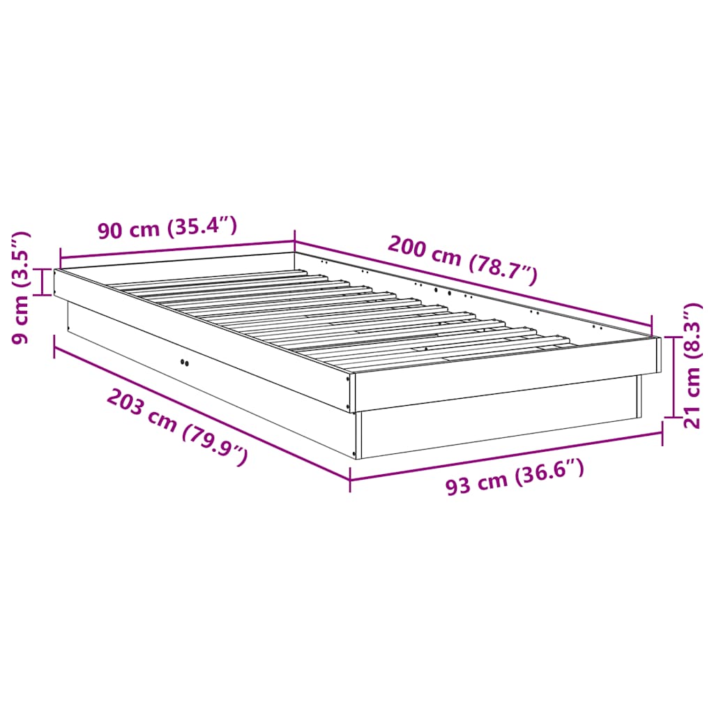 Bedframe zonder matras 90x200 cm massief hout eiken