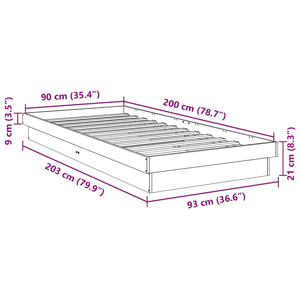 Bedframe zonder matras 90x190 cm massief hout eiken