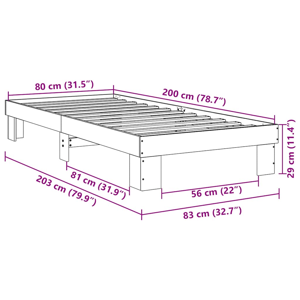 Bedframe zonder matras 80x200 cm massief hout eiken