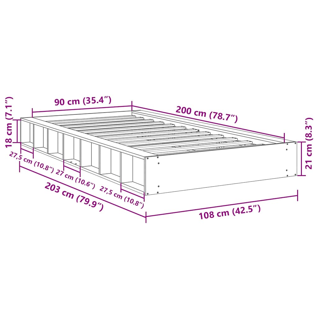 Bedframe zonder matras 90x200 cm massief hout eiken