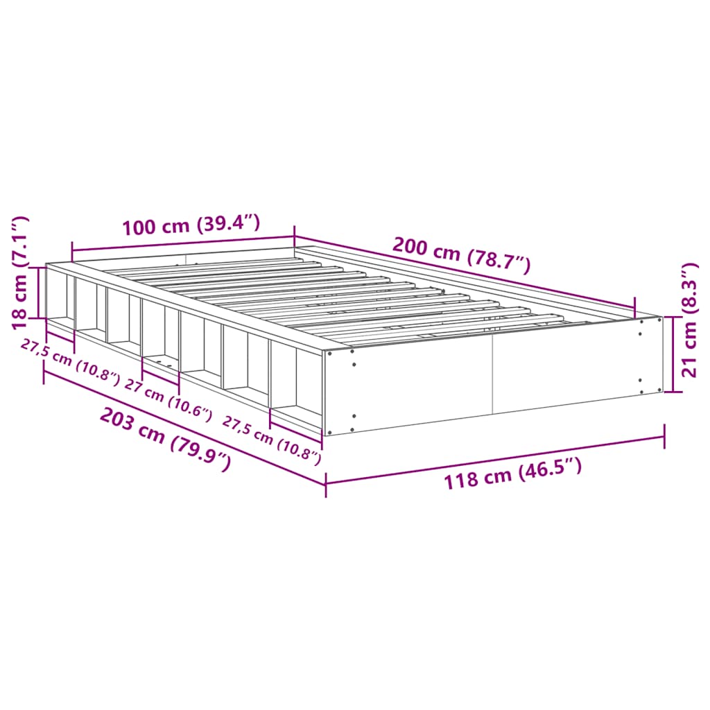 Bedframe zonder matras 100x200 cm massief hout eiken