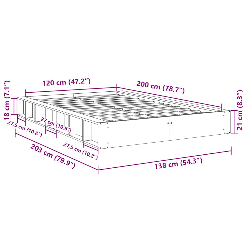 Bedframe zonder matras 120x200 cm massief hout eiken