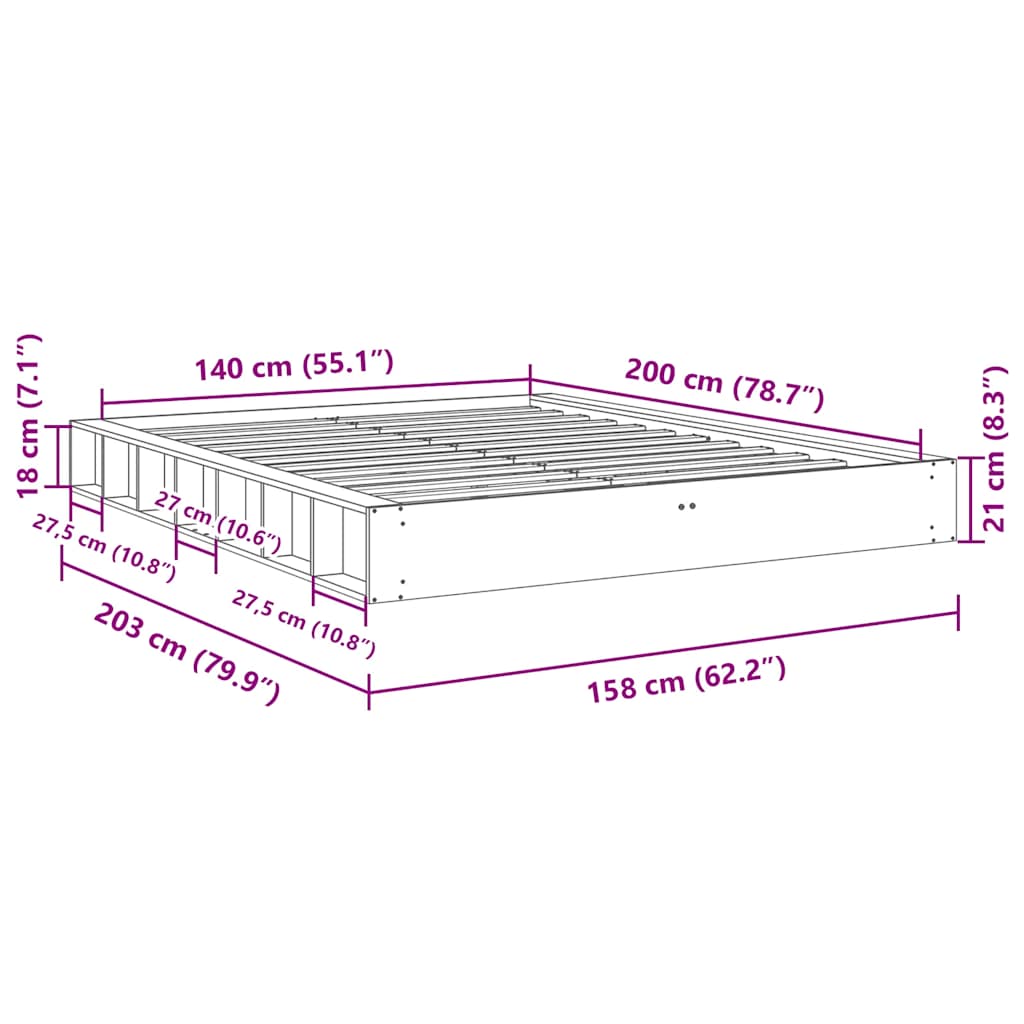 Bedframe zonder matras 140x200 cm massief hout eiken