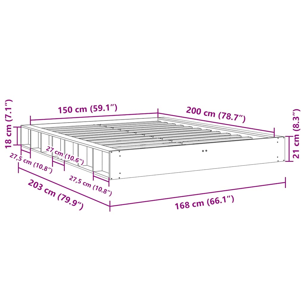 Bedframe zonder matras 150x200 cm massief hout eiken