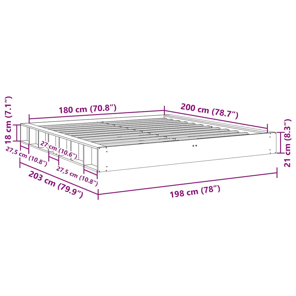 Bedframe zonder matras 180x200 cm massief hout eiken