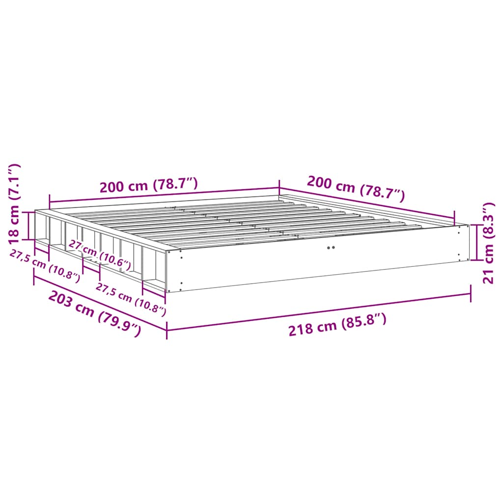 Bedframe zonder matras 200x200 cm massief hout eiken